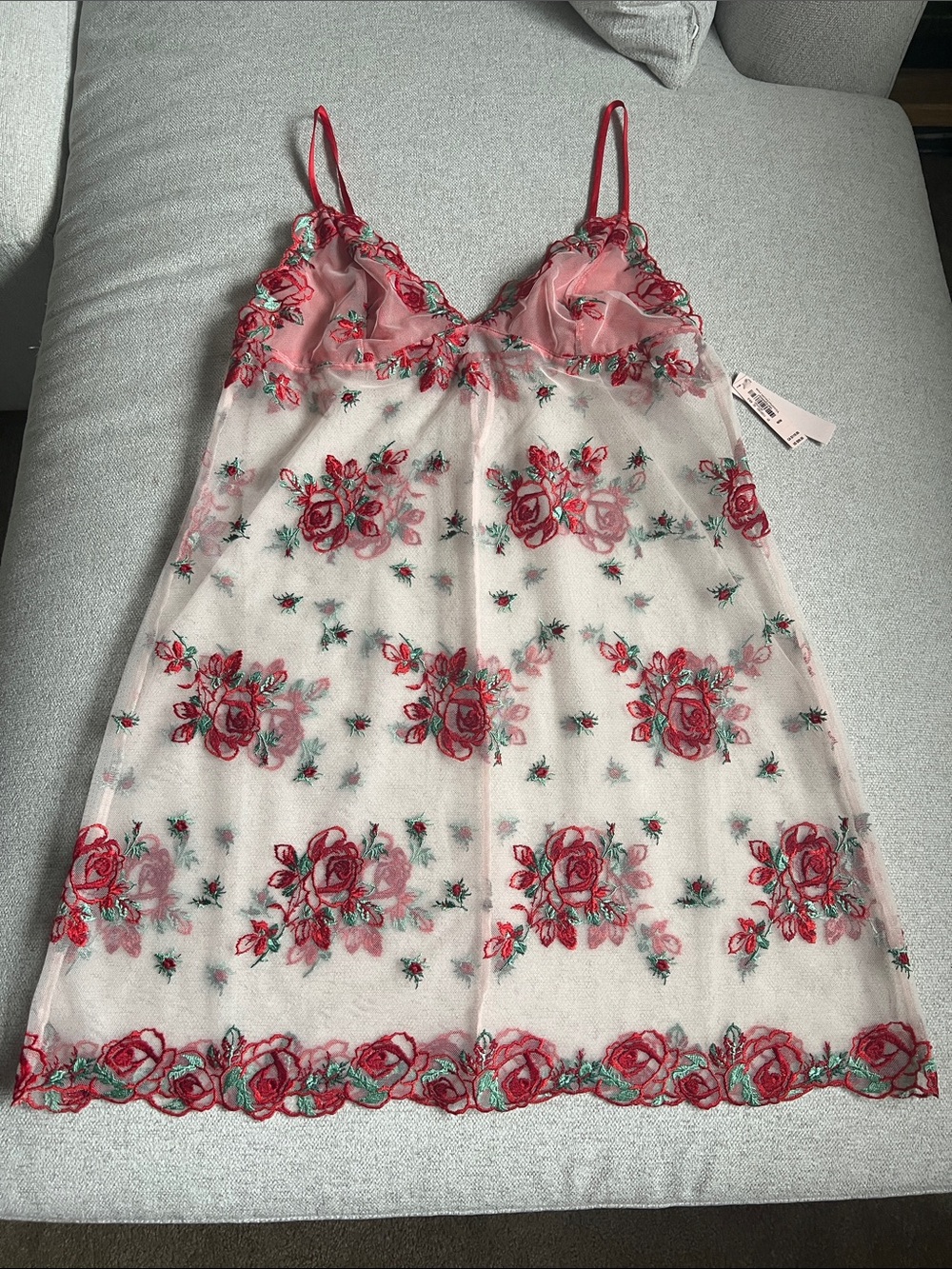Victoria's Secret Pink Sheer Floral Embroidered Chemise